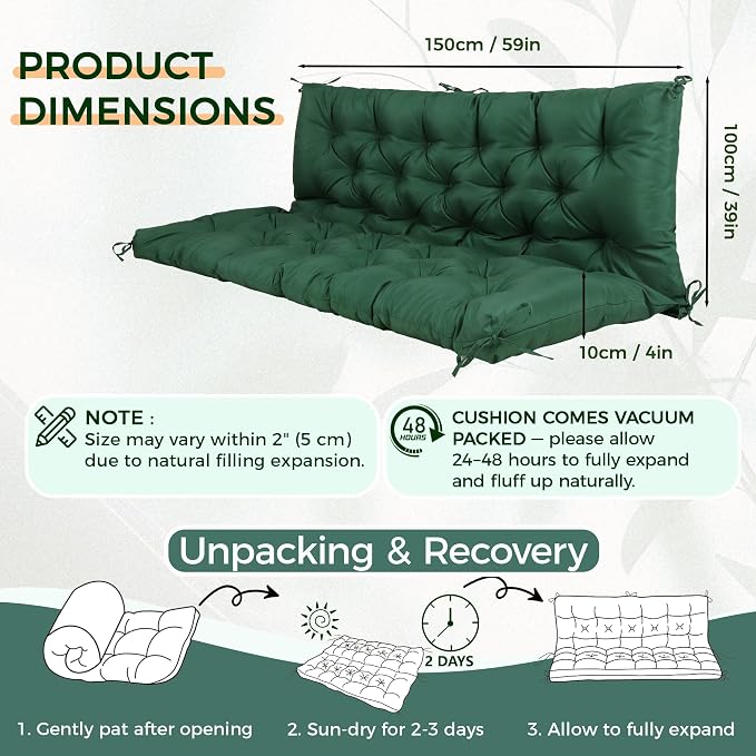 Porch Swing Cushions 60 Inch, Waterproof Patio 2 3 Seater Replacement - Image 6