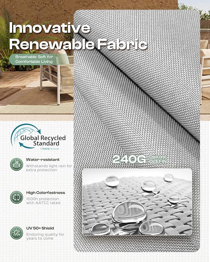 Aluminum Outdoor Patio Couch Loveseat, HDPE Rope Patio Sofa - Image 3