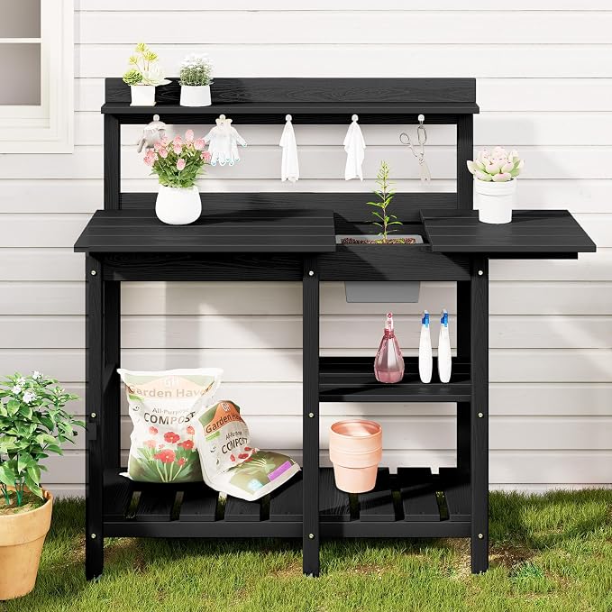SERWALL Outdoor Potting Bench 2-Piece Set, Rot-Resistant HDPE Potting Table - Image 4