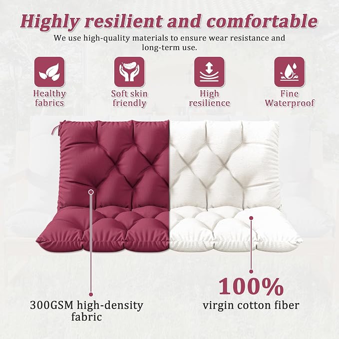 Porch Swing Cushion with Backrest 2-3 Seater Outdoor Bench Cushions Waterproof - Image 4