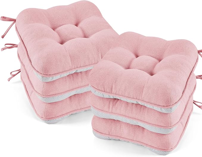 BETU Pink Chair Cushions for Dining Chairs Set of 6, 3.5" Thick Kitchen Table by BETU