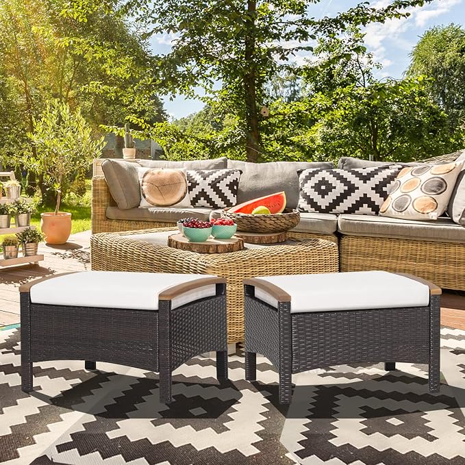 RELAX4LIFE Outdoor Wicker Ottomans - Image 9