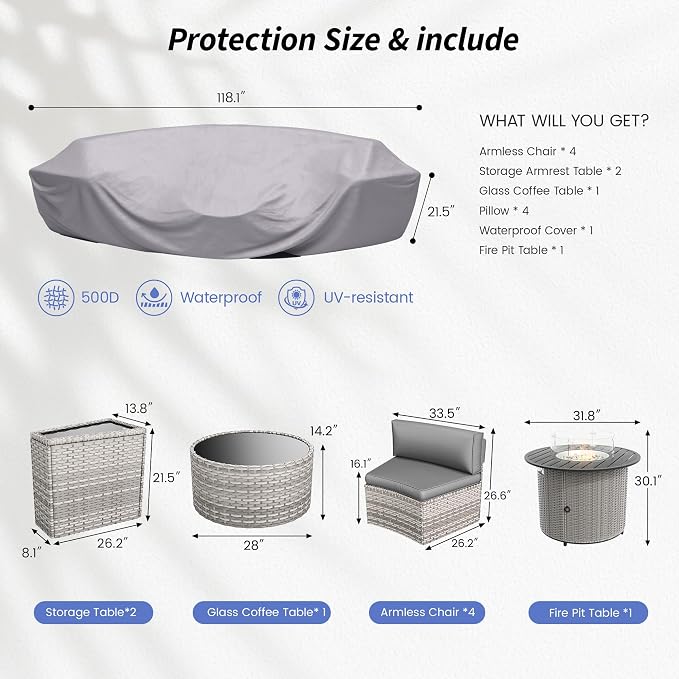 Patio Sectional Furniture Outdoor 8-Piece Grey Rattan Curved Sofa Set - Image 6