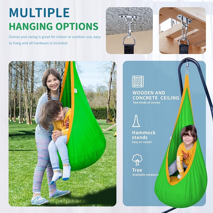OUTREE Kids Pod Swing Seat, Cotton Child Hammock Swing Chair, Sensory Swing - Image 2