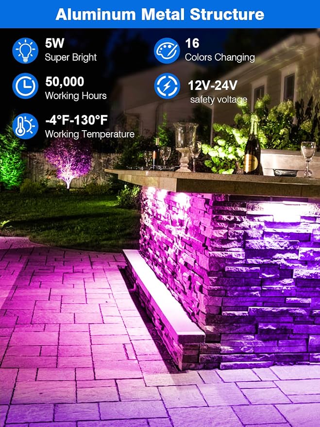 5W RGB Retaining Wall Lights 7 inch LED Hardscape Lighting Color Changing Low - Image 3