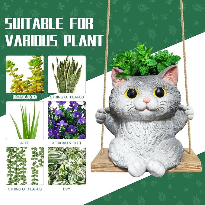 Cat Hanging Planters for Indoor Outdoor Plants, Small Cute Hanging Pots for - Image 4