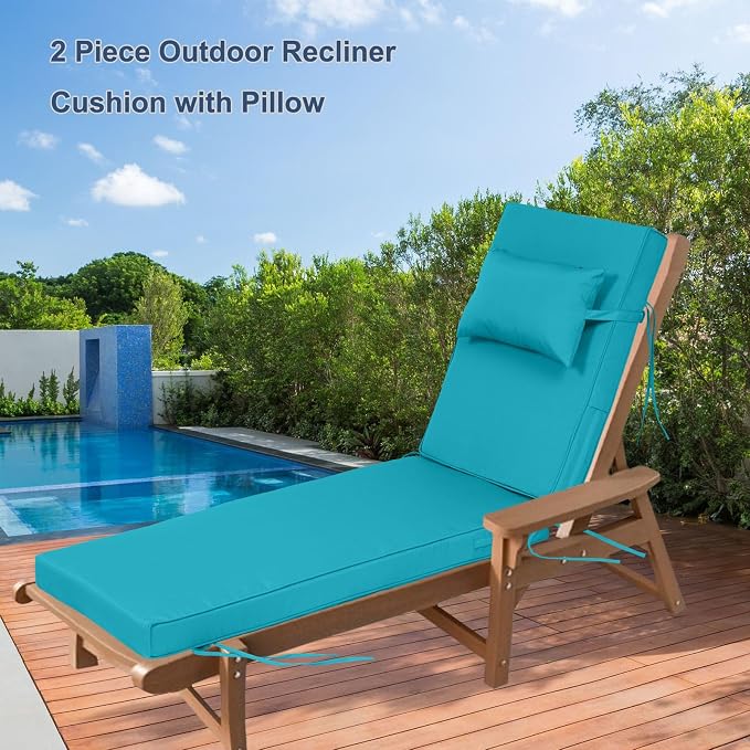 Outdoor Chaise Lounge Cushions Set of 2, Waterproof Fade Resistant Patio - Image 6