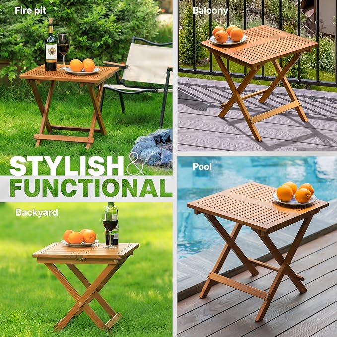 Idzo Mira Acacia Wood Folding Bistro Side Table Outdoor, 19.5 Inch x 19.5 Inch - Image 5