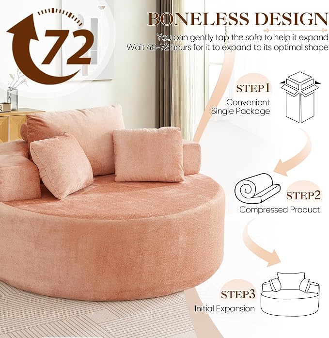 Antetek Oversized Round Chaise Longue Chair Indoor, Modern 55-inch Upholstered - Image 5