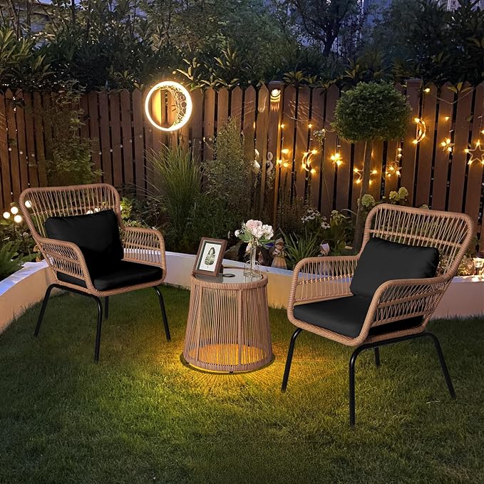 3 Piece Outdoor Wicker Furniture Bistro Set, Rattan Chairs Conversation Sets - Image 8