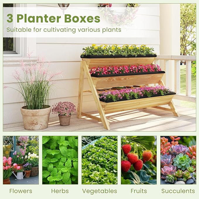 HAPPYGRILL 3-Tier Wooden Raised Garden Bed, Elevated Planter Box Kit - Image 8