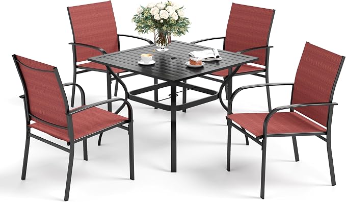 5 Piece Patio Dining Set for 4, 37”x37” Square Table - Image 8