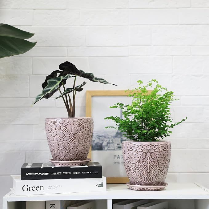 6 Inch Retro Ceramic Planter Set of 2 - Image 3