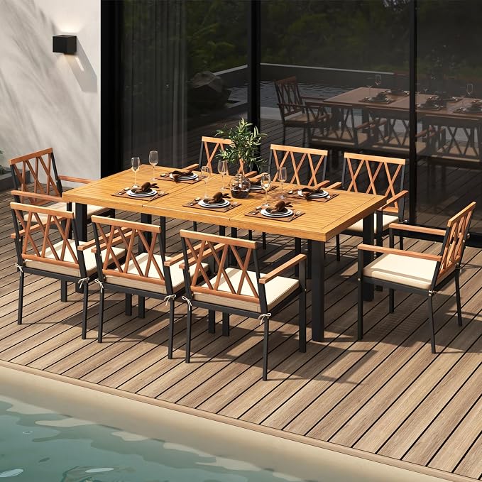 Tangkula 9 Pieces Patio Dining Set, Outdoor Acacia Wood Table and Chairs - Image 2
