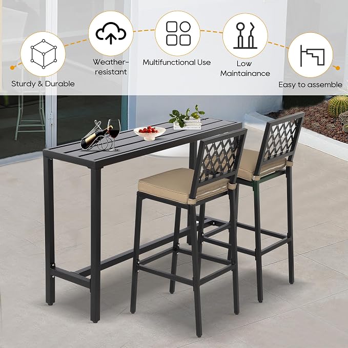 Outdoor Patio Bar Set, Bar Height Patio Dining Set, Weather-Resistant Bistro - Image 2