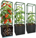 3 Set Square Tomato Cages with 18 Gallon Grow Bags, Plant Support Tower Stakes by Unknown