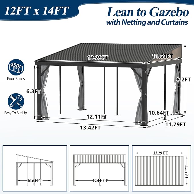 COVERONICS 12' X 14' Outdoor Lean to Gazebo - Image 2