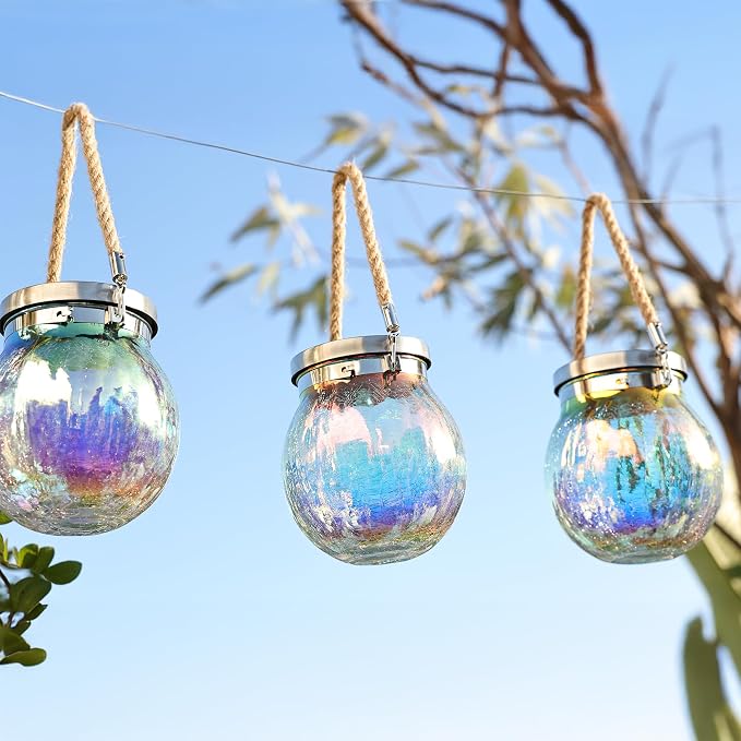 Cooo Gift for her him 2 Pack Solar Lanterns Waterproof Outdoor Iridescent Heavy - Image 6