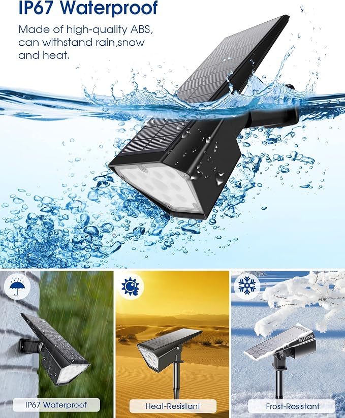Biling Solar Spot Lights Outdoor, 2-in-1 Solar Landscape Lights 12 LED Bulbs - Image 2