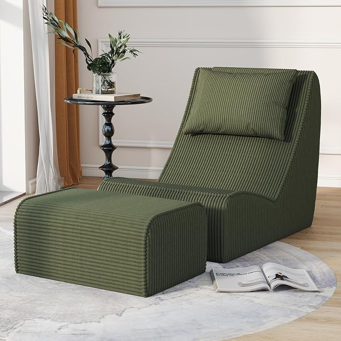 Giant Bean Bag Chair for Adults, Corduroy Chaise Lounge by SnugSofeeFoamSofa