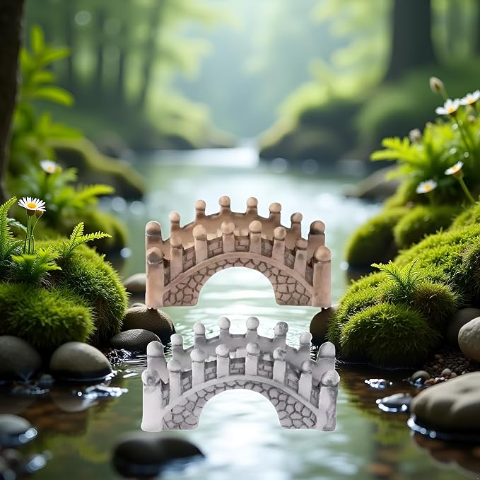 2 Pcs Gray and Brown Miniature Stone Arch Bridges - Image 9