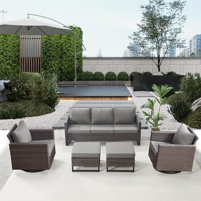 Belord Wicker Patio Furniture 5 Piece Outdoor Sofa Set, Oversize Outdoor Swivel - Image 3