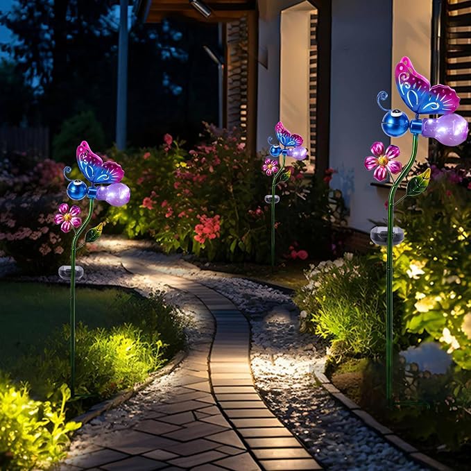 VCUTEKA Solar Garden Lights Metal Flower Decor Colorful Solar Pathway Light - Image 4
