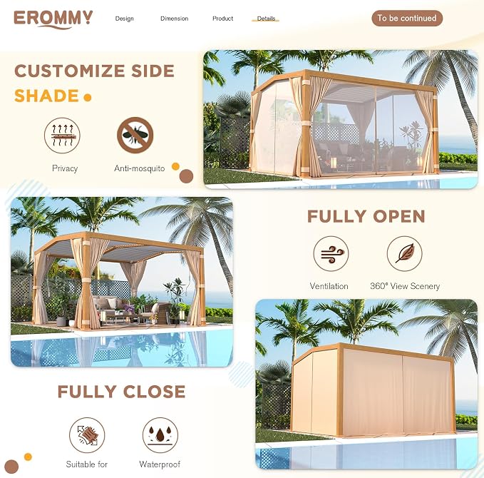 EROMMY Louvered Pergola 11'x13' Outdoor Hard Top Mansard Roof Gazebo - Image 6
