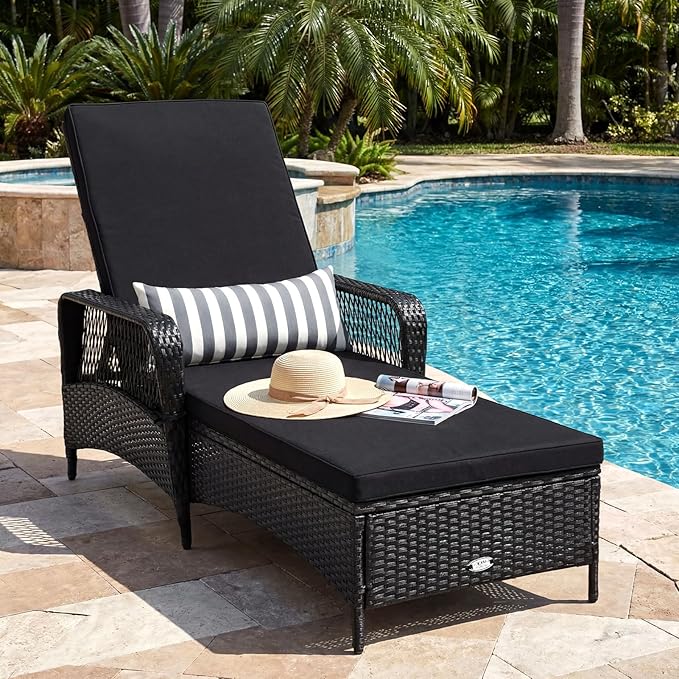 Tangkula Wicker Chaise Lounge Outdoor Set of 2, Patio Rattan Reclining Chaise - Image 4