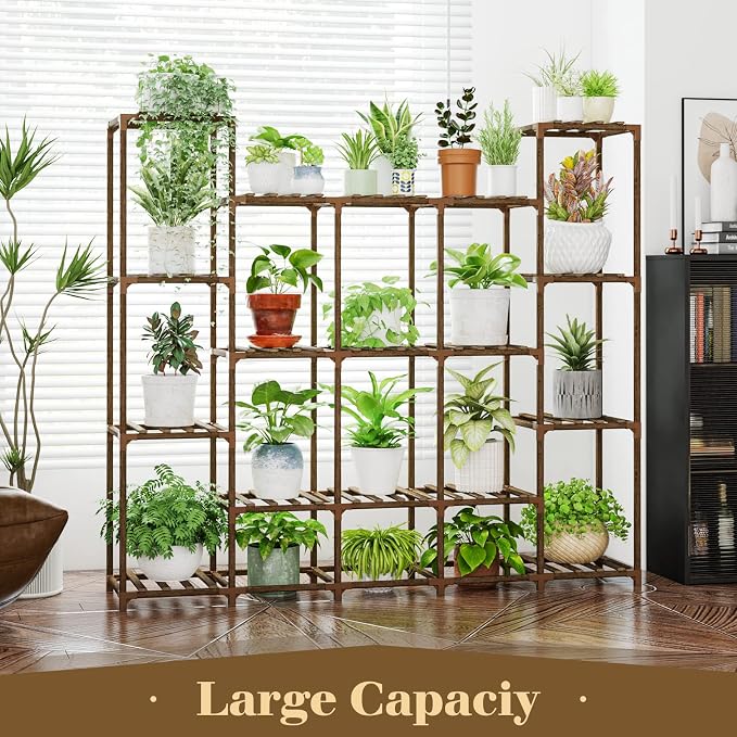 Bamworld Large Plant Shelf Indoor Plant Shelf Outdoor Tall Wood Plant Holder - Image 6