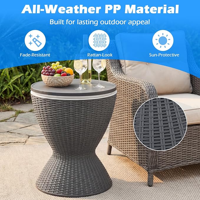 Tangkula Outdoor Cool Bar Table, Rattan Patio 8 Gallon Beer & Wine Cooler - Image 8