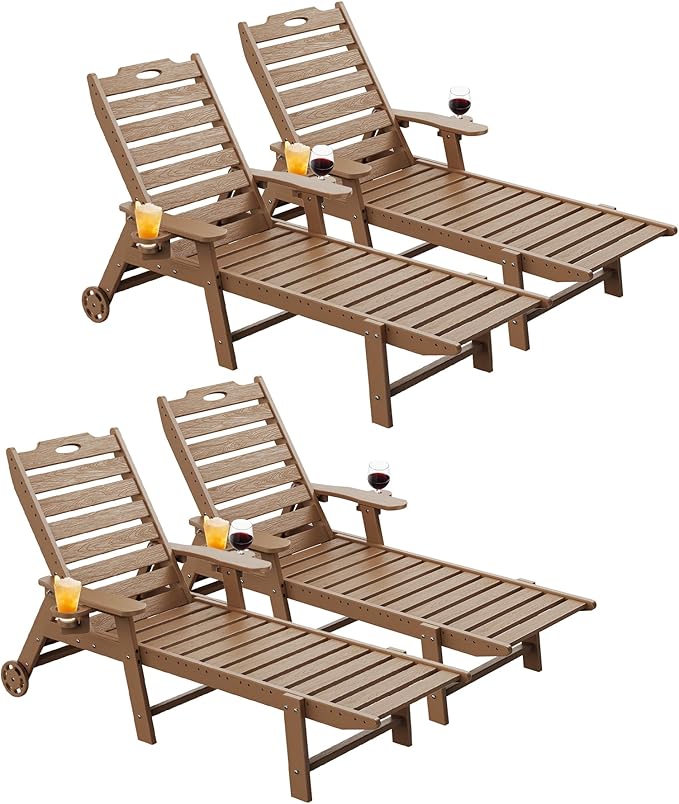 Carauci Lounge Chair Outdoor Set of 4, HDPE Chaise Lounge by Carauci