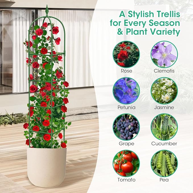 2 Pack Garden Obelisk Trellis for Climbing Plants, Tower Potted Cages for - Image 5