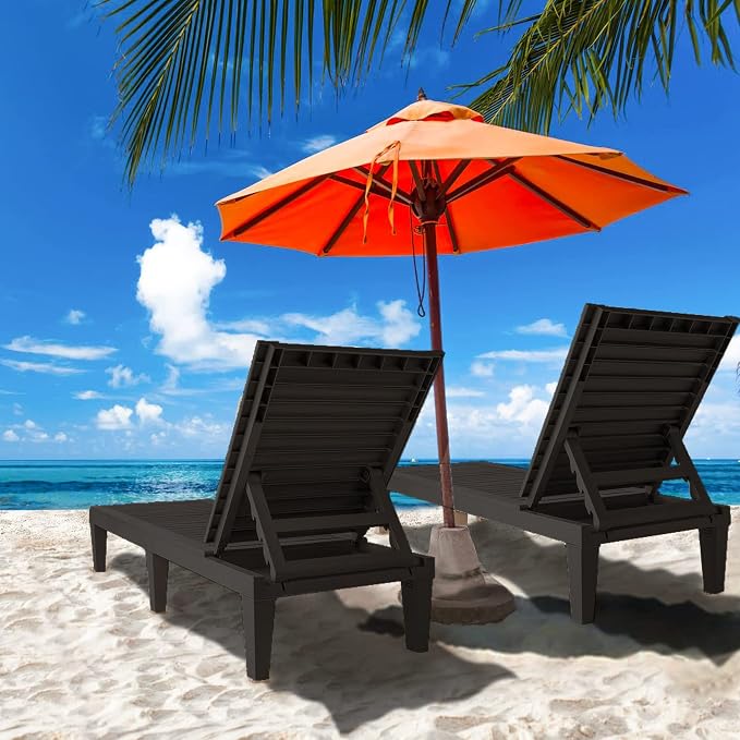 Chaise Lounge Outdoor Set of 4, Adjustable Pool Lounge Chair - Image 2