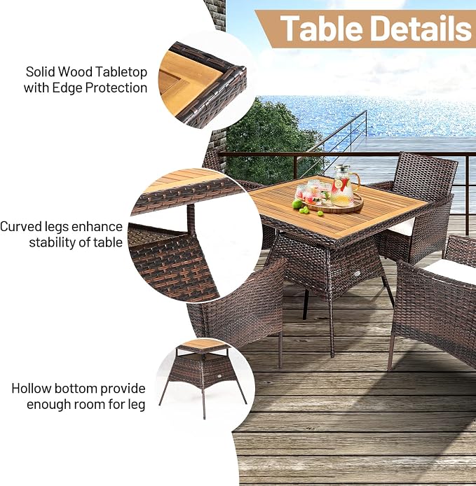Tangkula 5 Pieces Wicker Patio Dining Set, Outdoor Acacia Wood Dining Furniture - Image 7