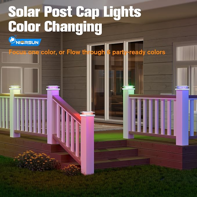 NIORSUN Solar Post Cap Lights Outdoor Waterproof, 4x4 Post Solar Lights RGB - Image 6