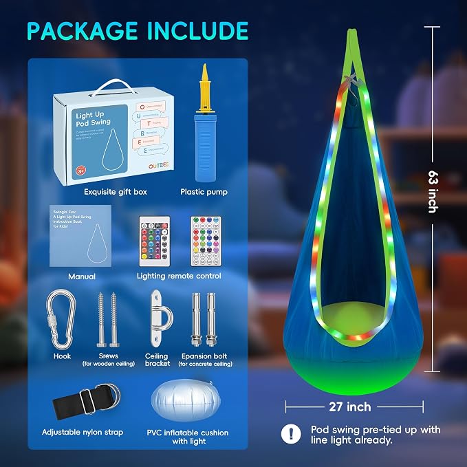 OUTREE Light Up Pod Swing Seat, Sensory Swing - Image 6