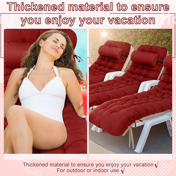 Tudomro 66'' Outdoor Chaise Lounge Cushion Waterproof Patio Lawn Pool Chaise - Image 6