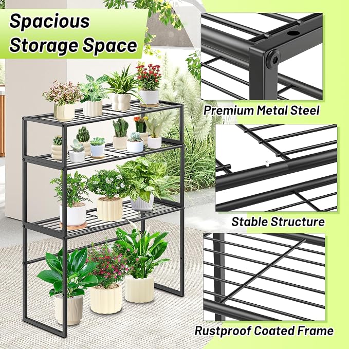 Metal Plant Stand Indoor Outdoor, 3 Tier Potted Multiple Flower Pot Holder Rack - Image 3