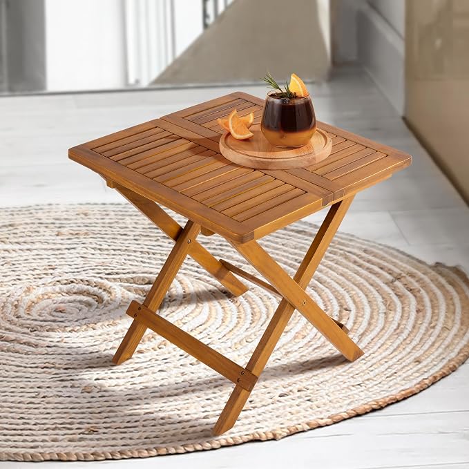 Idzo Mira Acacia Wood Folding Bistro Side Table Outdoor, 19.5 Inch x 19.5 Inch - Image 6