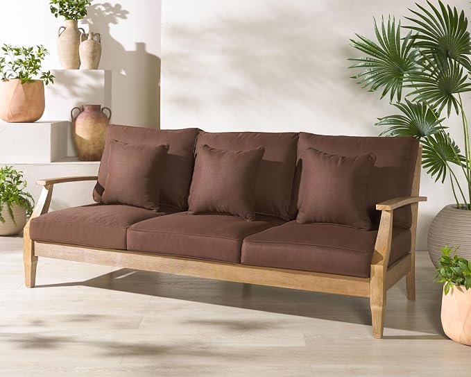 SAFAVIEH Couture Outdoor Collection Martinique Natural/Dark Brown Cushion Solid - Image 2