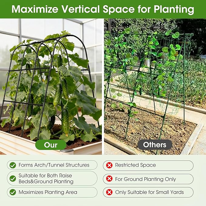 Cucumber Trellis for Raised Bed, U-Shape Garden Trellis for Climbing Plants - Image 4