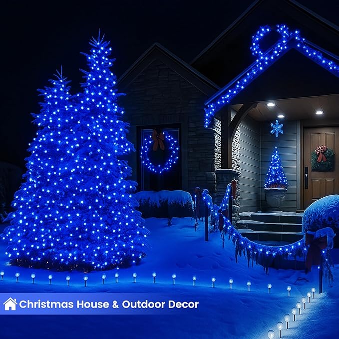 Upgraded Connectable 200 LED String Lights Indoor Outdoor, 66FT Blue Christmas - Image 6
