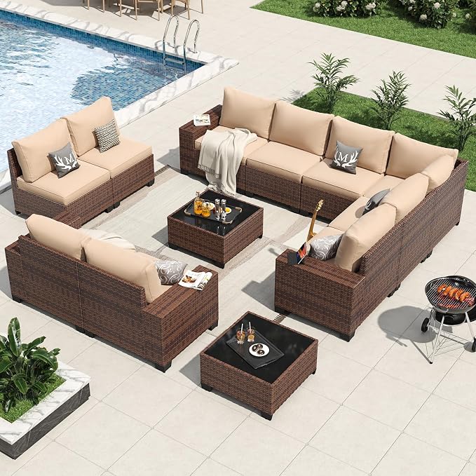 Aoxun 12 Pieces Patio Furniture Set Wicker Rattan Outdoor Sectional - Image 2