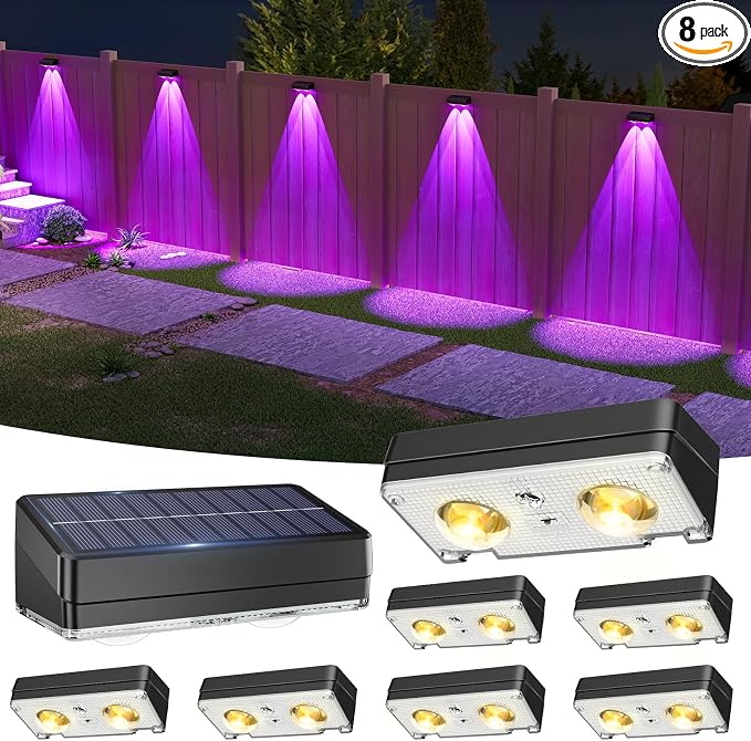 VOLISUN Solar Fence Lights Outdoor 8 Pack, 10 Colors ＆ Color Changing Fence by VOLISUN
