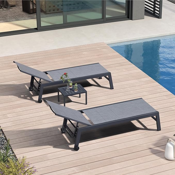 PURPLE LEAF Outdoor Chaise Lounge Set of 2 Aluminum Patio Lounge Chair by PURPLELEAF