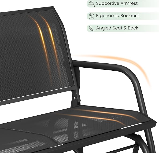 Patio Outdoor Glider Bench, High Backrest and Breathable Mesh Fabric, Yard - Image 6