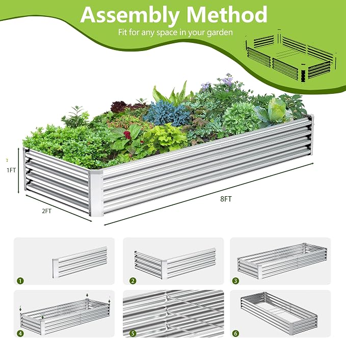 2PCS 8x2x1FT Galvanized Raised Garden Bed, Galvanized Planter Raised Garden - Image 4