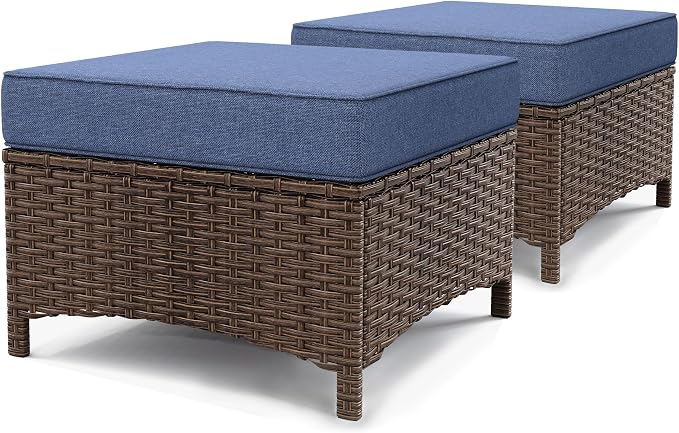 2-Piece Easy Assembly Outdoor Patio Ottomans, All-Weather PE Wicker Footrest by NUSBAY