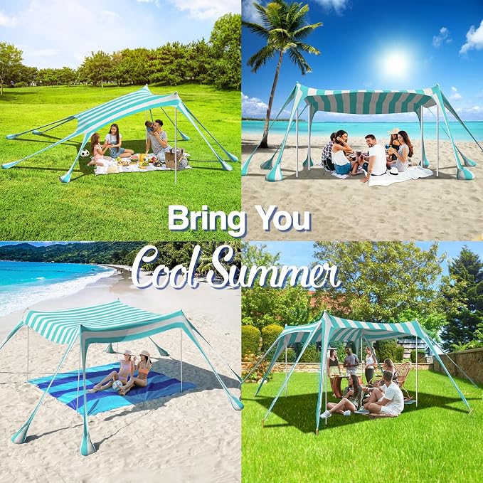 Rhino Valley Beach Tent Shade Canopy UPF50+ Protection, 8 Sandbags, 4 Stability - Image 8
